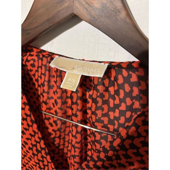 MICHAEL KORS NEW $89.50 SIZE S CHOCO MANDARIN KOBE PRINT PEPLUM BLOUSE TOP - Picture 4 of 5